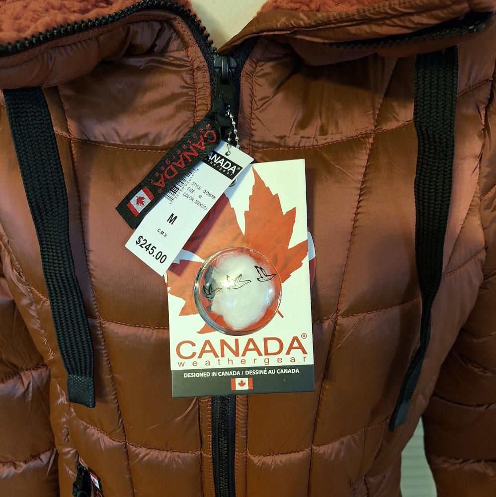 Canada vegan fur terracotta waterproof puffer hoodie jacket medium NWT - Picture 4 of 11